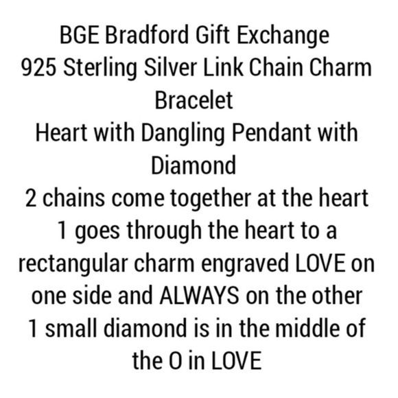 Diamond Bradford Exchange 925 Sterling Silver Charm Heart Bracelet 8" - Picture 13 of 14